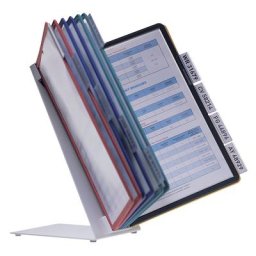 DURABLE Kit complet présentoir de table, support en tôle d'acier en forme de L, avec 10 pochettes de différents coloris, avec cavaliers longueur 58 mm