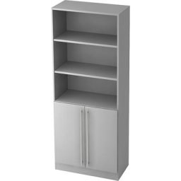 VIOLA - Armoire et rayonnages combinés, 2 tablettes ouvertes, 1 tablette derrière portes, gris clair