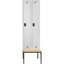 eurokraft pro Vestiaire et armoire multi-usage, avec banc, 2 compartiments, largeur 800 mm, portes gris clair