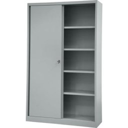 BISLEY Armoire à portes coulissantes ECO, 4 tablettes, 5 hauteurs de classeurs, argent
