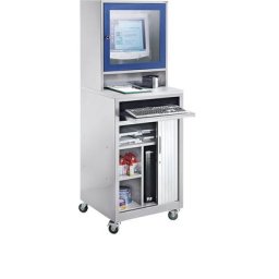 Armoire à rideau pour ordinateur, pour écrans max. 20'', mobile, gris clair / bleu gentiane