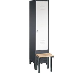 C+P Vestiaire CLASSIC avec banc frontal, 1 compartiment, largeur compartiment 400 mm, gris noir / blanc trafic