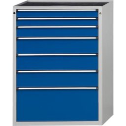 ANKE Armoire à tiroirs, l x p 910 x 675 mm, charge max. tiroirs 200 kg, 7 tiroirs, hauteur 1280 mm, façade bleu gentiane
