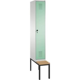 C+P Penderie EVOLO avec banc, 1 compartiment, largeur compartiment 300 mm, gris clair / vert clair