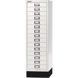 BISLEY MultiDrawer™ série 39, avec socle, format A4, 15 tiroirs, blanc trafic, noir