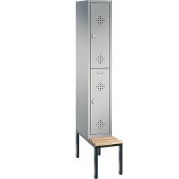 C+P Penderie CLASSIC avec banc inférieur, à deux étages, 1 compartiment, avec 2 casiers, largeur compartiment 300 mm, aluminium