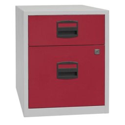BISLEY Caisson mobile hauteur bureau PFA, 1 tiroir, 1 tiroir pour DS, gris clair / rouge cardinal