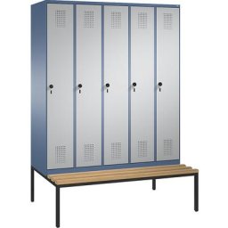C+P Penderie EVOLO avec banc, 5 compartiments, largeur compartiments 300 mm, bleu distant / aluminium