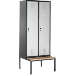 C+P Penderie EVOLO, avec banc monté en dessous, 2 compartiments largeur 400 mm, gris noir / aluminium