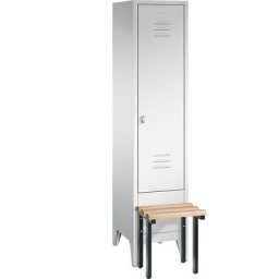 C+P Vestiaire CLASSIC avec banc frontal, 1 compartiment, largeur compartiment 400 mm, gris clair