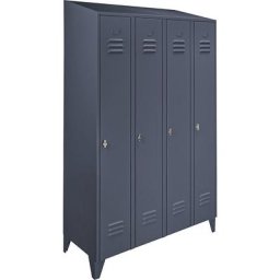 Wolf Armoire métallique à toit incliné, compartiments sur toute la hauteur, largeur h.t. 1200 mm, 4 compartiments, coloris gris bleu RAL 7031