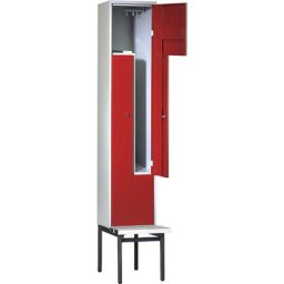 Wolf Penderie à portes en Z avec banc, h x l x p 2140 x 400 x 500 mm, 2 compartiments, portes rouge feu