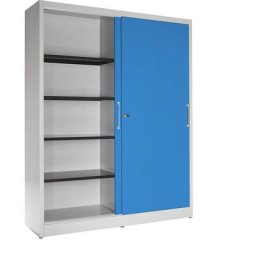 mauser Armoire à portes coulissantes, 8 tablettes, cloison médiane, h x l x p 1965 x 1600 x 500 mm, gris clair / bleu clair