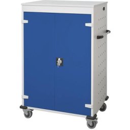 Chariot de chargement pour ordinateurs portables, avec 20 casiers, gris clair / bleu gentiane