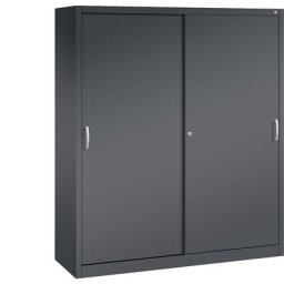 C+P Armoire à portes coulissantes ACURADO, 6 tablettes, 2 casiers verrouillables, h x l x p 1950 x 1600 x 500 mm, gris noir