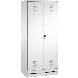C+P Armoire à linge / penderie EVOLO, 4 tablettes, tringle, compartiments 2 x 400 mm, avec socle, gris clair