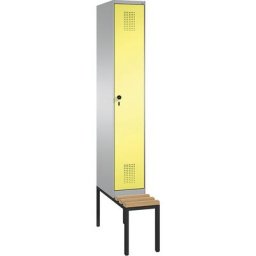 C+P Penderie EVOLO avec banc, 1 compartiment, largeur compartiment 300 mm, aluminium / jaune soufre