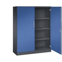 C+P Armoire à portes battantes ASISTO, hauteur 1617 mm, largeur 1200 mm, 3 tablettes, gris noir / bleu gentiane