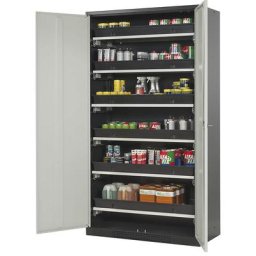 asecos Armoire de laboratoire pour produits chimiques, 2 portes, armoire haute, 6 tablettes coulissantes, sans vitre, gris