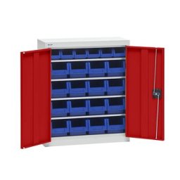 eurokraft pro Armoire d'atelier avec bacs de stockage, hauteur 780 mm, 4 tablettes, gris clair / rouge trafic