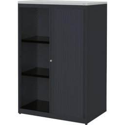 mauser Armoire à rideau vertical, h x l x p 1180 x 800 x 432 mm, plateau en plastique, 2 tablettes, anthracite / anthracite / gris clair