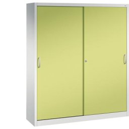 C+P Armoire à portes coulissantes ACURADO, 8 tablettes, h x l x p 1950 x 1600 x 400 mm, gris clair / vert viridin