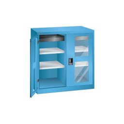 LISTA Armoire à portes battantes avec 2 tablettes, largeur 1000 mm, avec vitre, 1 tiroir, bleu clair