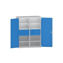 eurokraft pro Armoire pour charges lourdes JUMBO en tôle d'acier, 6 tablettes, tiroirs: 6 x hauteur 90 mm, 2 x 120 mm, gris clair / bleu clair