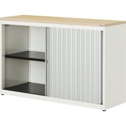 mauser Armoire à rideau vertical, h x l x p 830 x 1200 x 432 mm, plateau en plastique, 1 tablette, blanc pur / aluminium / érable