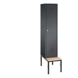 C+P Vestiaire CLASSIC avec banc monté en dessous, 1 compartiment, largeur compartiment 400 mm, gris noir