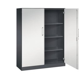 C+P Armoire à portes battantes ASISTO, hauteur 1617 mm, largeur 1200 mm, 3 tablettes, gris noir / gris clair