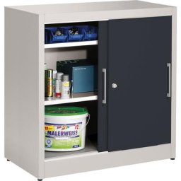eurokraft pro Armoire à portes coulissantes, hauteur 1000 mm, avec 2 tablettes, profondeur 500 mm, portes anthracite RAL 7016