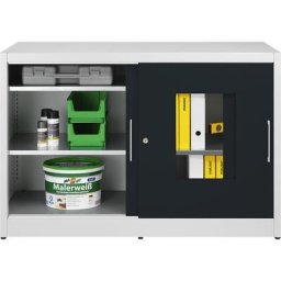 mauser Armoire vitrée à portes coulissantes, avec 2 x 2 tablettes, h x l 1000 x 1500 mm, profondeur 600 mm, coloris de la porte gris anthracite