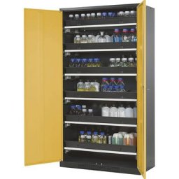 asecos Armoire de laboratoire pour produits chimiques, 2 portes, armoire haute, 6 tablettes coulissantes, sans vitre, jaune