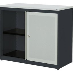 mauser Armoire à portes coulissantes, à effet acoustique, plateau en plastique, h x l x p 830 x 1000 x 432 mm, 1 tablette, anthracite / gris clair / gris clair