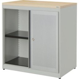 mauser Armoire à portes coulissantes, à effet acoustique, plateau en plastique, h x l x p 830 x 800 x 432 mm, 1 tablette, aluminium / aluminium / érable
