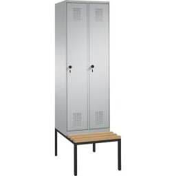 C+P Penderie EVOLO avec banc, 2 compartiments, largeur compartiments 300 mm, aluminium / aluminium
