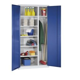 eurokraft pro Armoire à portes battantes, 6 tablettes, 1 tringle, profondeur 500 mm, gris clair / bleu gentiane