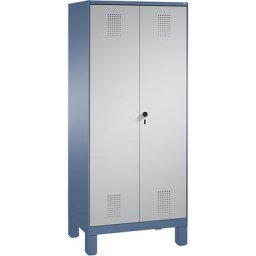 C+P Armoire à linge / penderie EVOLO, 4 tablettes, tringle, compartiments 2 x 400 mm, avec pieds, bleu distant / aluminium