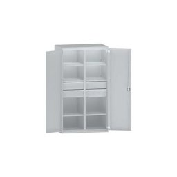 eurokraft pro Armoire pour charges lourdes en acier, 6 tablettes, 4 tiroirs hauteur 180 mm, gris clair / gris clair