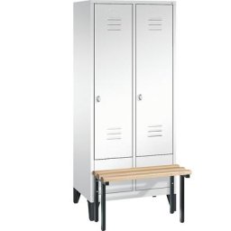 C+P Vestiaire CLASSIC avec banc frontal, 2 compartiments, largeur compartiments 400 mm, blanc trafic
