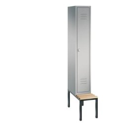C+P Vestiaire CLASSIC avec banc monté en dessous, 1 compartiment, largeur compartiment 300 mm, aluminium