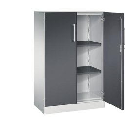 C+P Armoire à portes battantes ASISTO, hauteur 1292 mm, largeur 800 mm, 2 tablettes, gris clair / gris noir