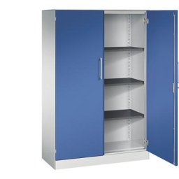 C+P Armoire à portes battantes ASISTO, hauteur 1617 mm, largeur 1000 mm, 3 tablettes, gris clair / bleu gentiane