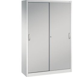 C+P Armoire à portes coulissantes ACURADO, 4 tablettes, h x l x p 1950 x 1200 x 400 mm, gris clair / aluminium