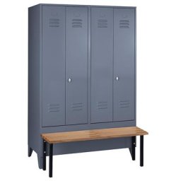 Wolf Vestiaire avec banc frontal, portes à parois pleines, largeur compartiments 600 mm, 2 compartiments, gris bleu