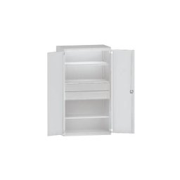 eurokraft pro Armoire pour charges lourdes en acier, 3 tablettes, 2 tiroirs hauteur 180 mm, gris clair / gris clair