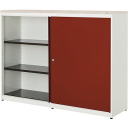 mauser Armoire à portes coulissantes, h x l x p 1180 x 1600 x 432 mm, plateau en plastique, 2 x 2 tablettes, blanc pur / rouge rubis / mélèze occidental