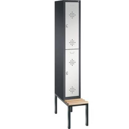 C+P Penderie CLASSIC avec banc inférieur, à deux étages, 1 compartiment, avec 2 casiers, largeur compartiment 300 mm, gris noir / gris clair