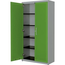 mauser Armoire à portes battantes, à effet acoustique, h x l x p 1956 x 1000 x 432 mm, 4 tablettes, aluminium / vert jaune